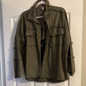 Olive Green Frayed Women's Jacket